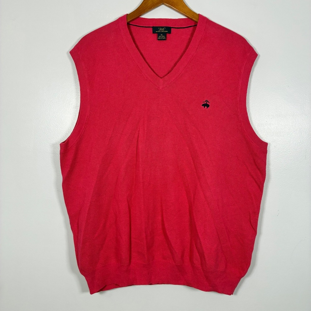 Brooks Brothers Sweater Vest XL Pink 346 Linen Cotton Logo Preppy Ivy Coastal